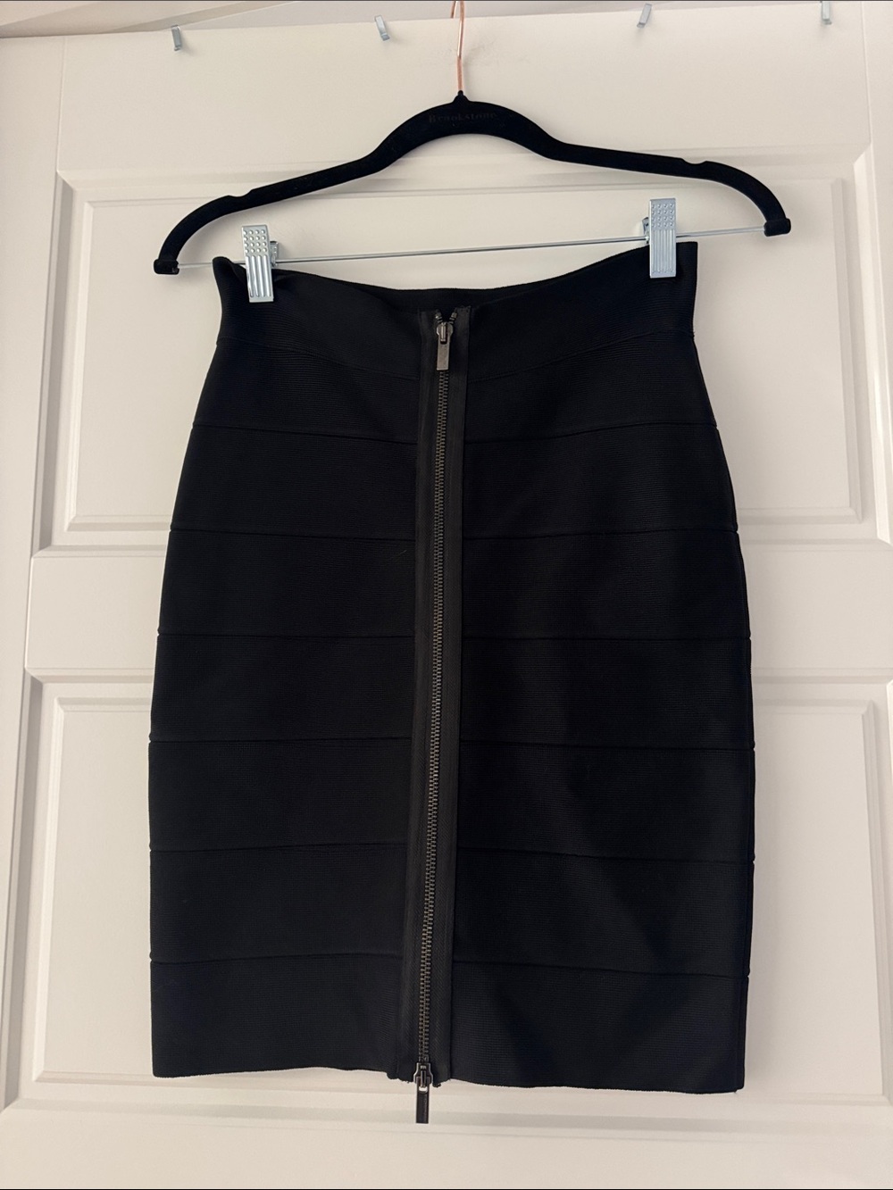 BCBGMaxAzria Black High-Waist Zip-Front Bandage Pencil Skirt